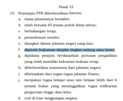 Potongan Permenristekdikti Nomor 19 Tahun 2017 Pasal 15